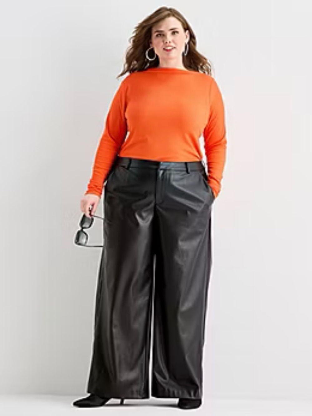 Ashley Graham Black Wide Leg Faux Leather Pants